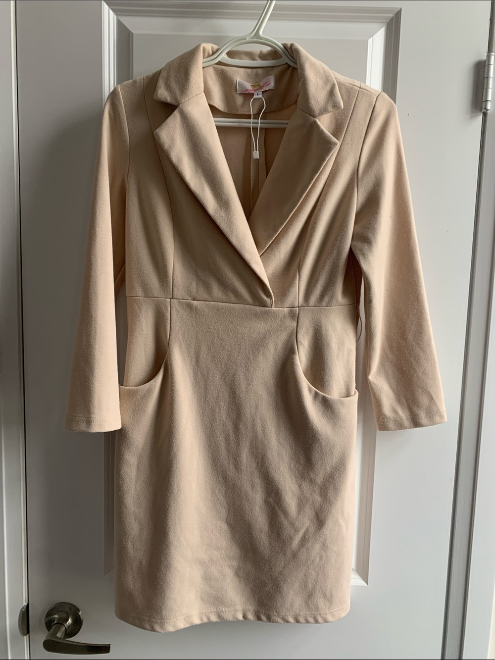 Tailored Cream Long-Sleeve Blazer Dress